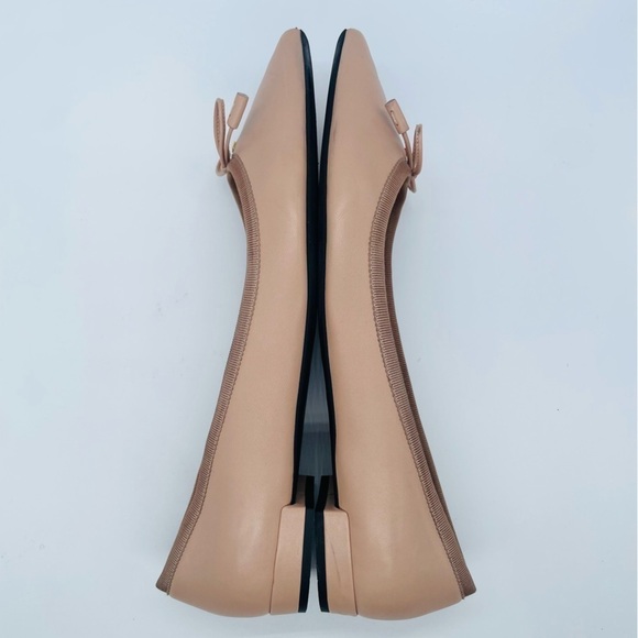 Prada Beige/Nude leather logo embellished bowtie pointed toe ballerina flats 41 - Picture 5 of 14